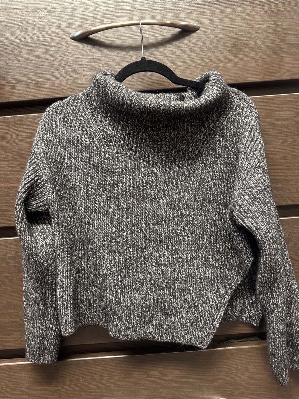 Pinko XS Crop Asymmetric Cozy Grey Marled Turtleneck Sweater - Women